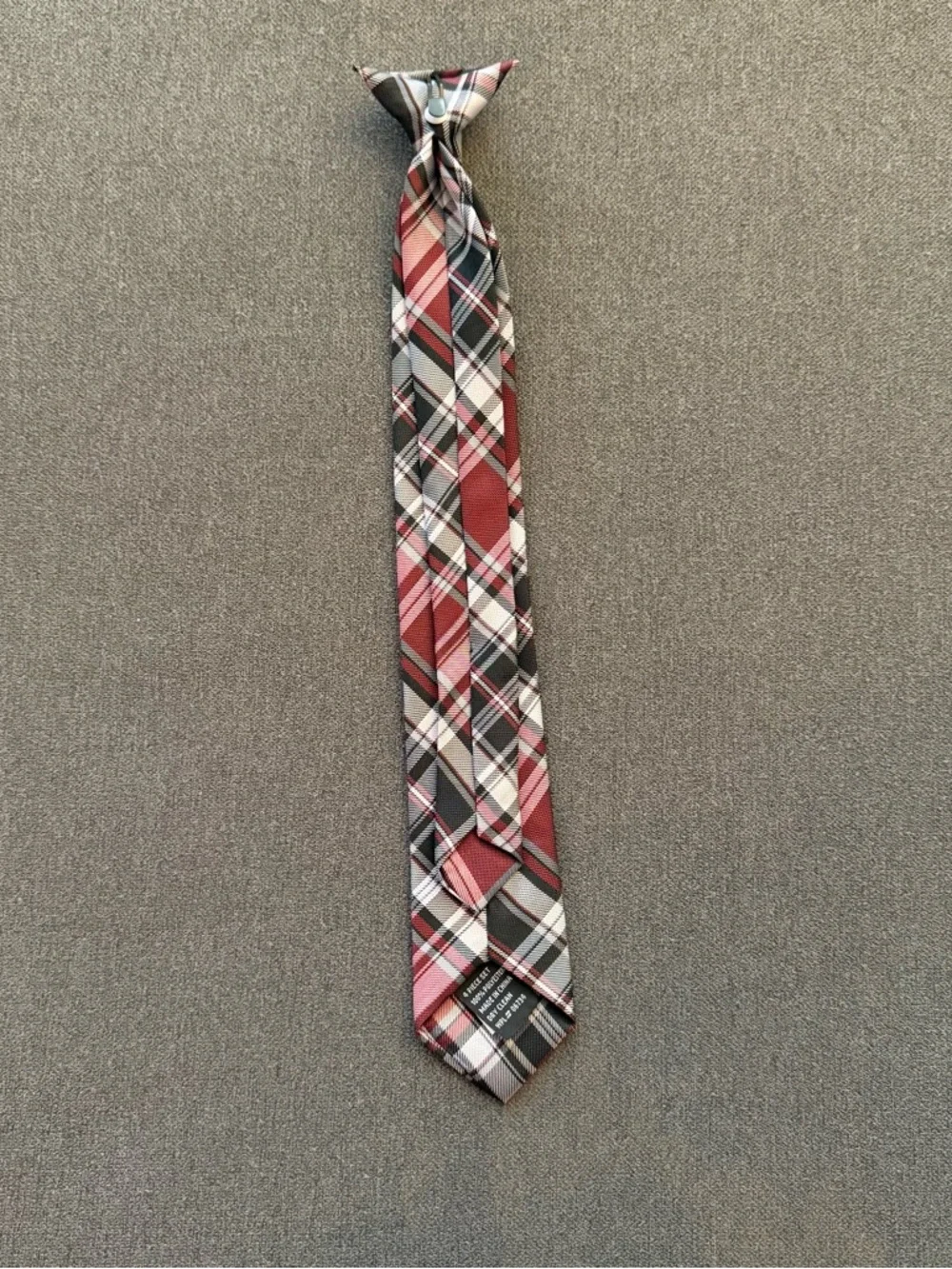 Children's Plaid Necktie in Red, Black & White